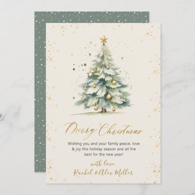Elegant Gold Script Non Photo Christmas Tree Cards (Front/Back)