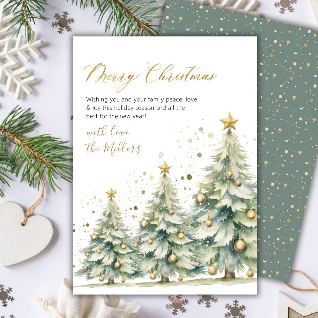 Elegant Gold Script Non Photo Christmas Tree  Holiday Card (Creator Uploaded)