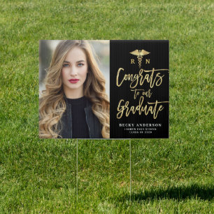 Elegant gold script nurse graduation yard sign