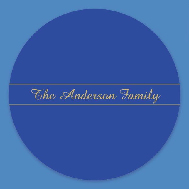 Elegant Gold Script on Navy Blue Background Classic Round Sticker (Creator Uploaded)