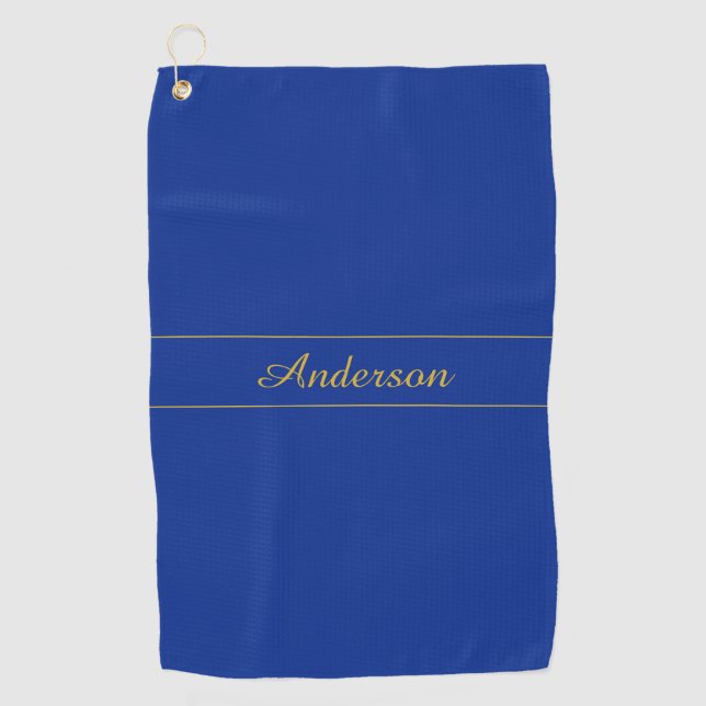 Elegant Gold Script on Navy Blue Background Golf Towel (Front)