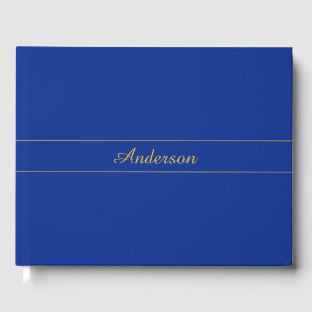 Elegant Gold Script on Navy Blue Background Guest Book (Front)