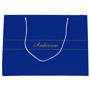 Elegant Gold Script on Navy Blue Background Large Gift Bag