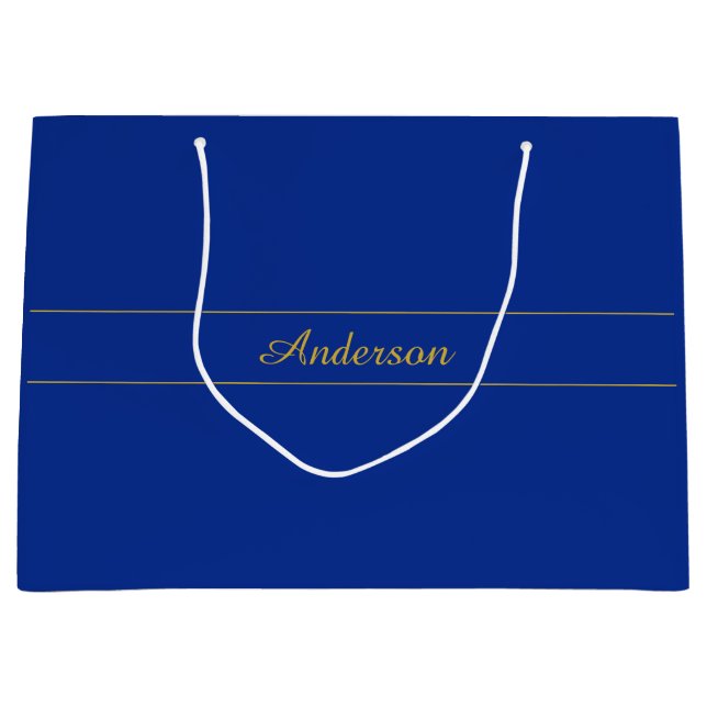 Elegant Gold Script on Navy Blue Background Large Gift Bag (Front)