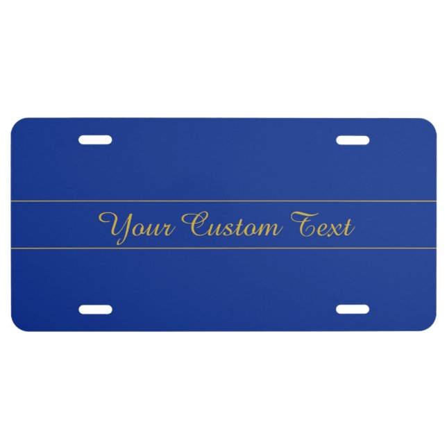 Elegant Gold Script on Navy Blue Background License Plate (Front)