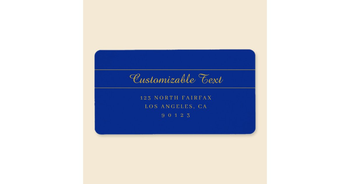 Elegant Gold Script on Navy Blue Return Address Label | Zazzle