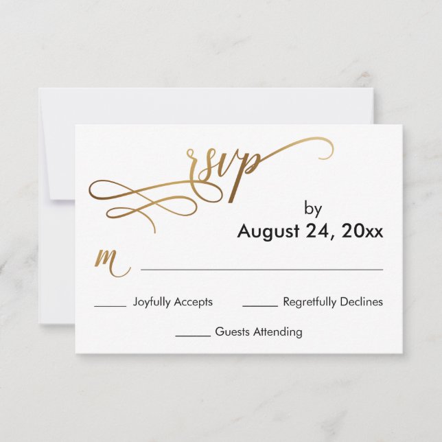 Elegant Gold Script on Simple RSVP Card (Front)