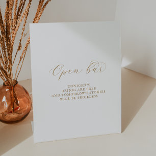 Elegant Gold Script Open Bar Sign