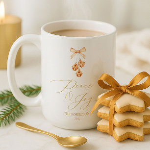 Elegant Gold Script “Peace & Joy” Christmas Coffee Mug
