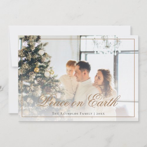 Elegant Gold Script Peace on Earth Photo  Holiday Card