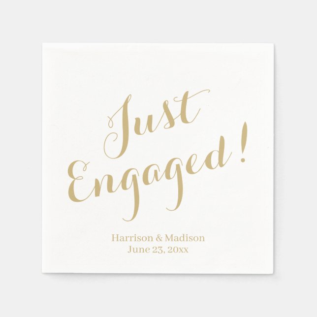 Elegant gold script personalized custom engagement napkins (Front)