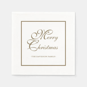 Elegant Gold Script Personalized White Christmas Napkins