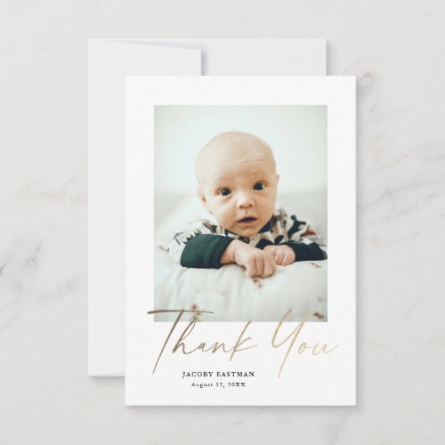 Elegant Gold Script Petite Baby Photo Thank You Card