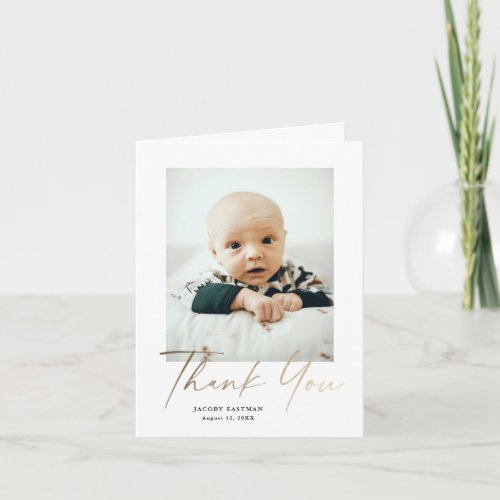 Elegant Gold Script Petite Baby Photo Thank You Card