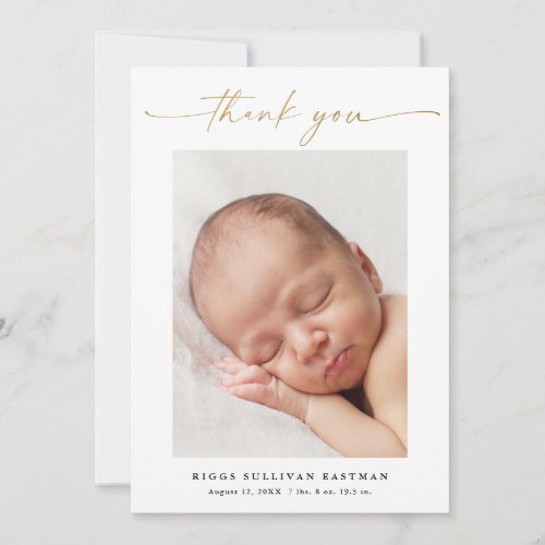 Elegant Gold Script Photo Baby Thank You Card