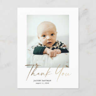 Elegant Gold Script Photo Baby Thank You Postcard