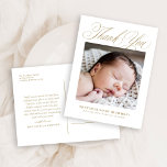 Elegant Gold Script Photo Baby Thank You  Postcard<br><div class="desc">Elegant Gold Script Photo Baby Thank You Postcard features three photos of the new baby,  along with elegant script calligraphy,  and all of baby's stats. The back has plenty of room for your than you note.</div>