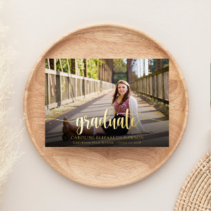 Elegant Gold Script Photo Graduation Foil Invitation