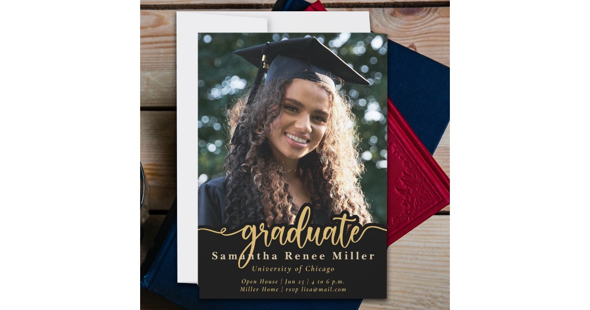 Elegant Gold Script Photo Graduation Invitation | Zazzle