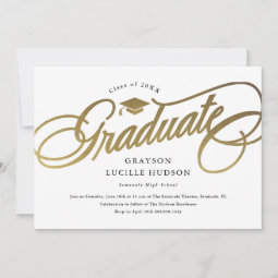 Elegant Gold Script Photo Graduation Invitation | Zazzle