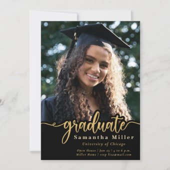 Elegant Gold Script Photo Graduation Invitation | Zazzle