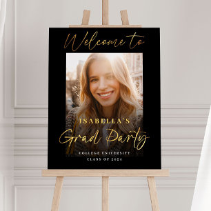 Elegant Gold Script Photo Graduation Party Welcome Foam Board