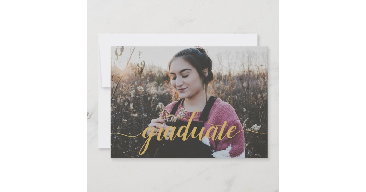 Elegant Gold Script Photo High School Graduation Announcement | Zazzle