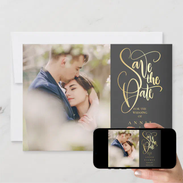 Elegant Gold Script Photo Modern Save The Date Zazzle