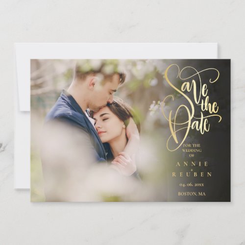 Elegant Gold Script Photo QR Code Wedding Save The Date