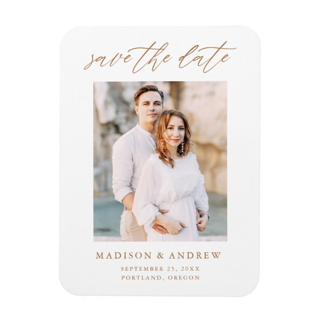 Elegant Gold Script Photo Save The Date Magnet (Vertical)