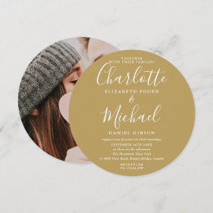 Elegant Gold Script Photo Wedding Circular Invitation