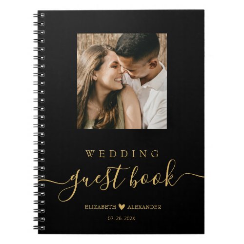 Elegant Gold Script Photo Wedding Guest Book 