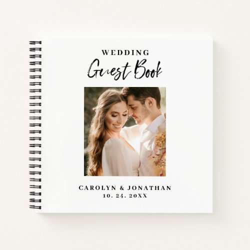 Elegant Gold Script Photo Wedding Guestbook  Notebook