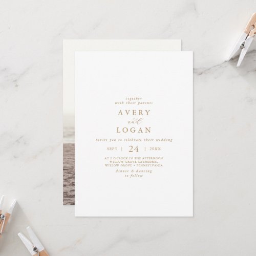 Elegant Gold Script Photo Wedding Invitation