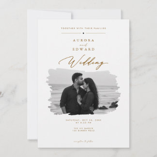 Elegant Gold Script Photo Wedding Invitation. Invitation