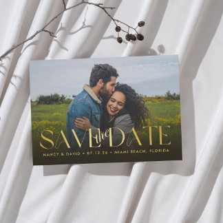 Elegant Gold Script Photo Wedding Save The Date