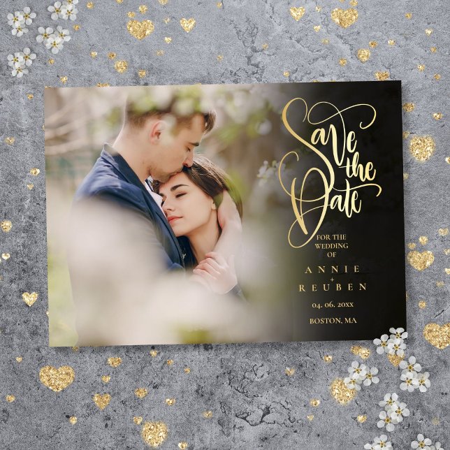 Elegant Gold Script Photo Wedding Save the Date (Elegant Gold Script Photo Wedding Save the Date Acrylic Invitations)