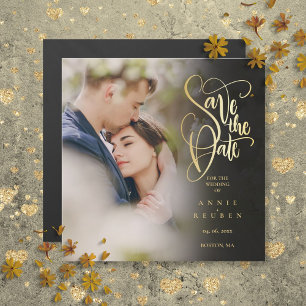 Elegant Gold Script Photo Wedding Save the Date Magnetic Invitation