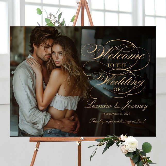 Elegant gold script photo wedding welcome foam board (Creator Uploaded)