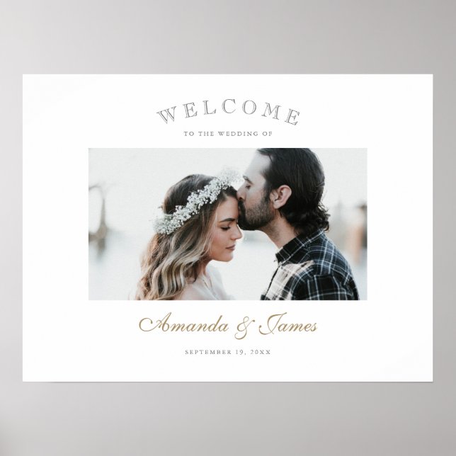 Elegant Gold Script Photo Wedding Welcome Poster (Front)