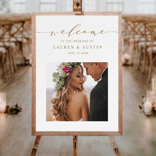 Elegant Gold Script Photo Wedding Welcome Sign