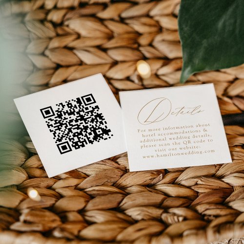 Elegant Gold Script QR Code Wedding Details Enclosure Card