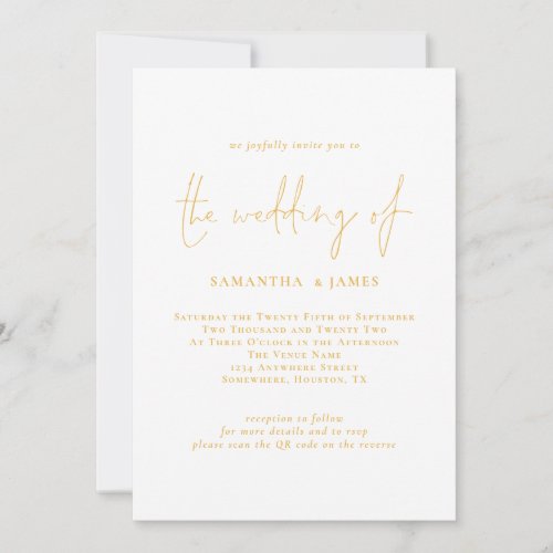 Elegant Gold Script QR Code Wedding Invitation