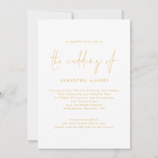 Elegant Gold Script QR Code Wedding Invitation | Zazzle