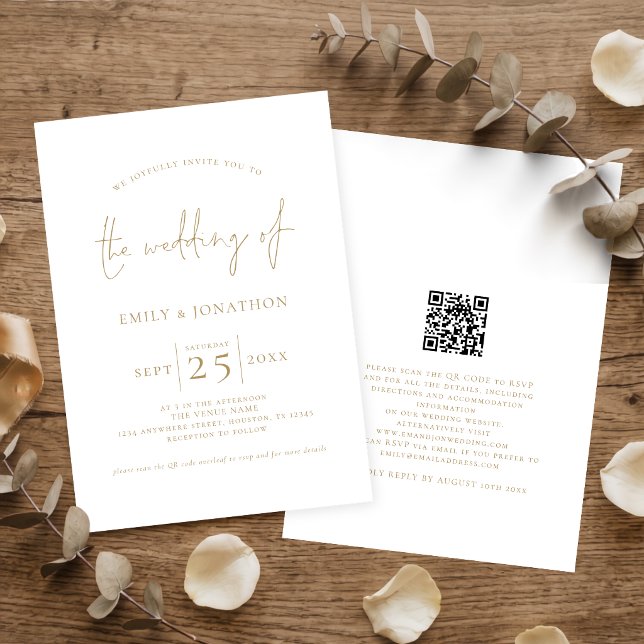 Elegant Gold Script QR Code Wedding Invitation (Creator Uploaded)
