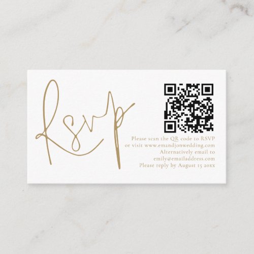 Elegant Gold Script QR Code Wedding RSVP  Enclosure Card