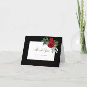 Elegant Gold Script Red Floral Letterpress Thank You Card