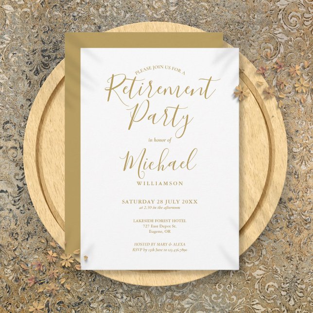 Elegant Gold Script Retirement Party Invitation (Elegant Gold Script Retirement Party Invitation)