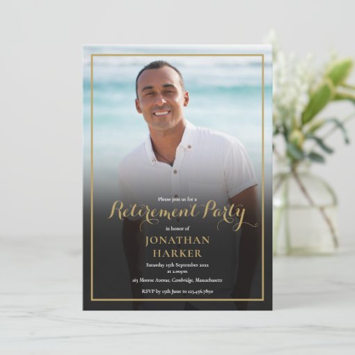 Elegant Gold Script Retirement Party Photo Invitation | Zazzle