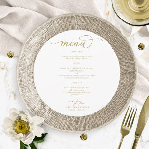 Elegant Gold Script Round Wedding Menu